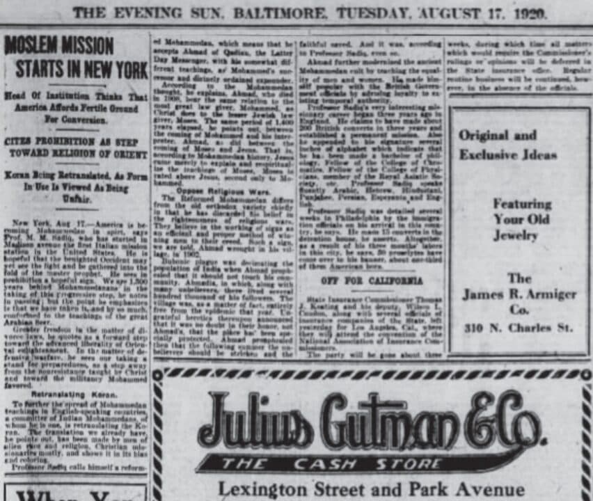 100 Years Ago… – “Missionary of Islam in America” – The Evening Sun