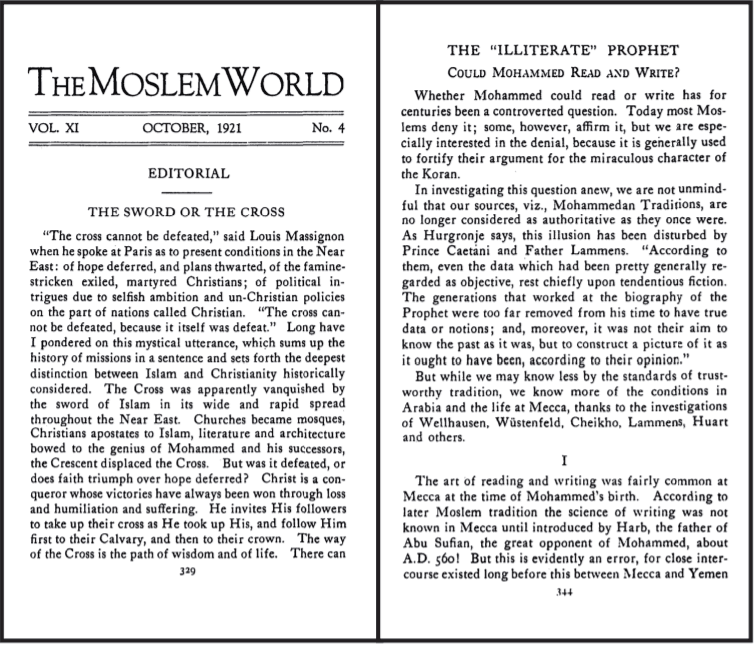 100 Years Ago… – What Islam offers to the New World in the midst of Christian influence: A glance at the October 1921 issue of “The Moslem World”