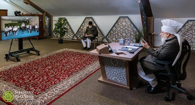 Fear Allah and do everything, for if you fear Allah, you will not go astray: Khuddam living in Singapore meet Huzoor in virtual mulaqat