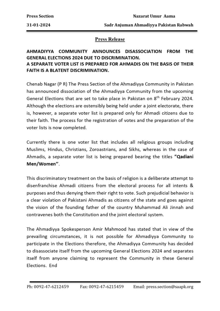 Opinion – Beyond the ballot: Ahmadi exclusion in Pakistan’s 2024 general elections