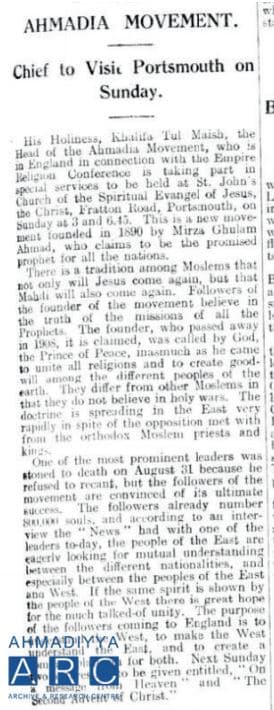 100 Years Ago… – Accounts of 1924: ‘I am the Khalifa of the Prince of Peace’
