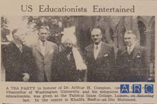 Nobel laureate Dr Arthur H Compton meets Hazrat Musleh-e-Maud