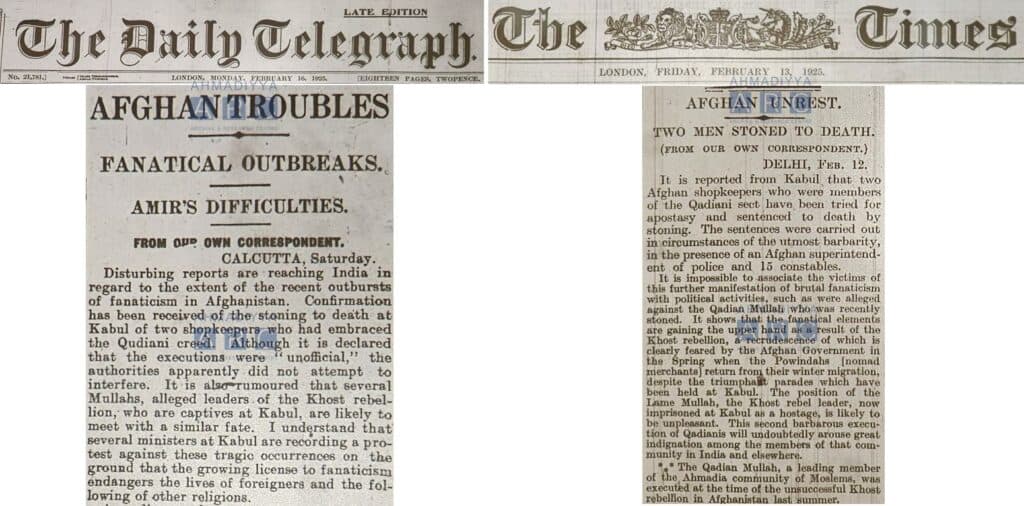 series of stoning incidents targeting Ahmadis in Kabul