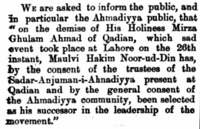 Khilafat-e-Ahmadiyya turning opponents’ hopes into despair: Looking at Nur-i-Afshan, Ahl-i-Hadith and Paisa Akhbar (1908-1914)