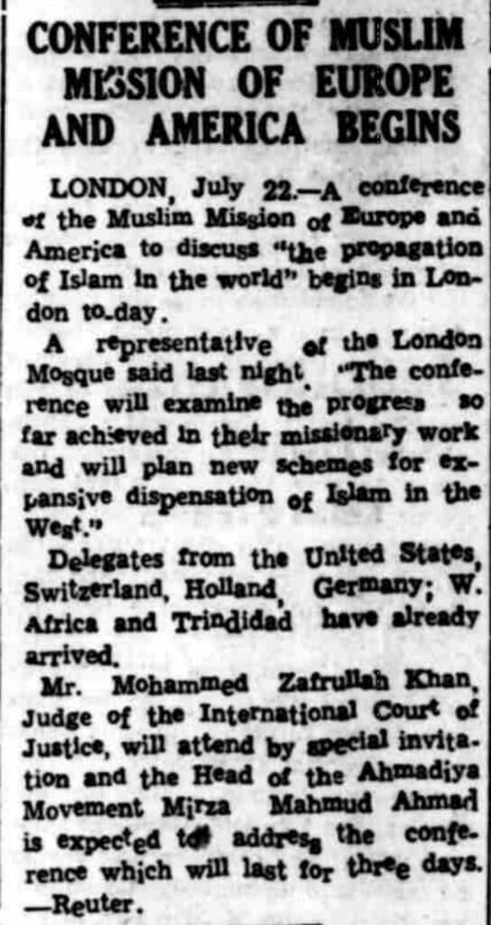 First-ever international conference of Ahmadiyya missionaries, London, 1955