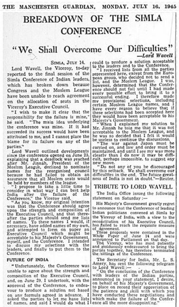 The Simla Conference, 1945: Hazrat Musleh-e-Maud’s guidance prior to the conference and response to its failure 4 Failure of Simla Conference
