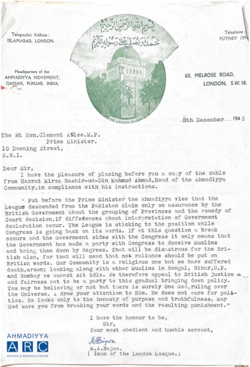 Letter to Attlee