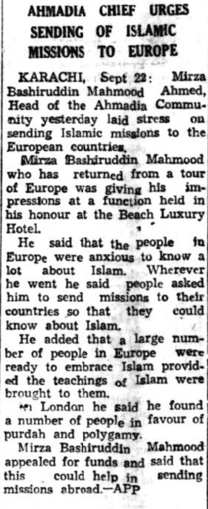 Europe seeks Islam: Hazrat Musleh-e-Maud’s lecture at a reception held in Karachi, 1955 4 Screenshot 20230211 171327 Samsung Internet