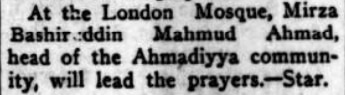‘Middle East in SW18’: Hazrat Musleh-e-Maud leads Eid-ul-Adha at the Fazl Mosque in London, 1955 3 CMG 23 July 1955