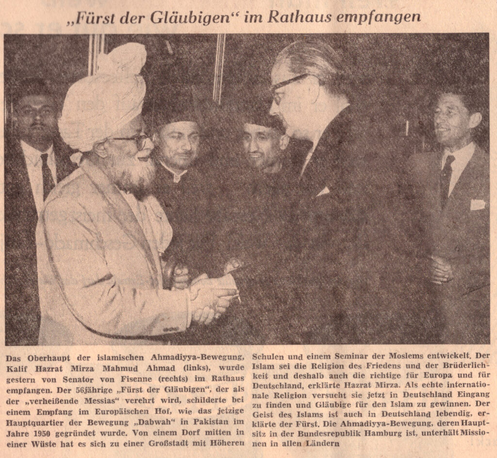 ‘Prince of the Faithful received at Town Hall’: Hazrat Musleh-e-Maud in Hamburg, Germany, 1955 1 Hamburger Anzeiger, 28 June 1955