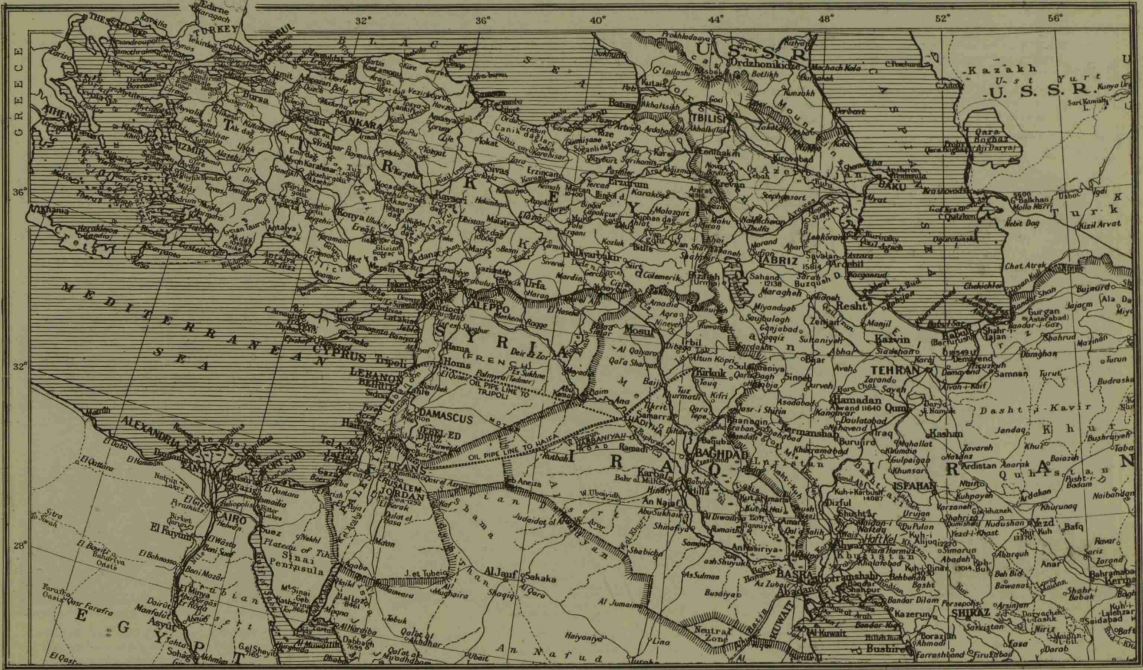 A map of middle Asia showing oil pipe lines from Mosul to Tripoli and Haifa Illustrated London News 10 May 1941