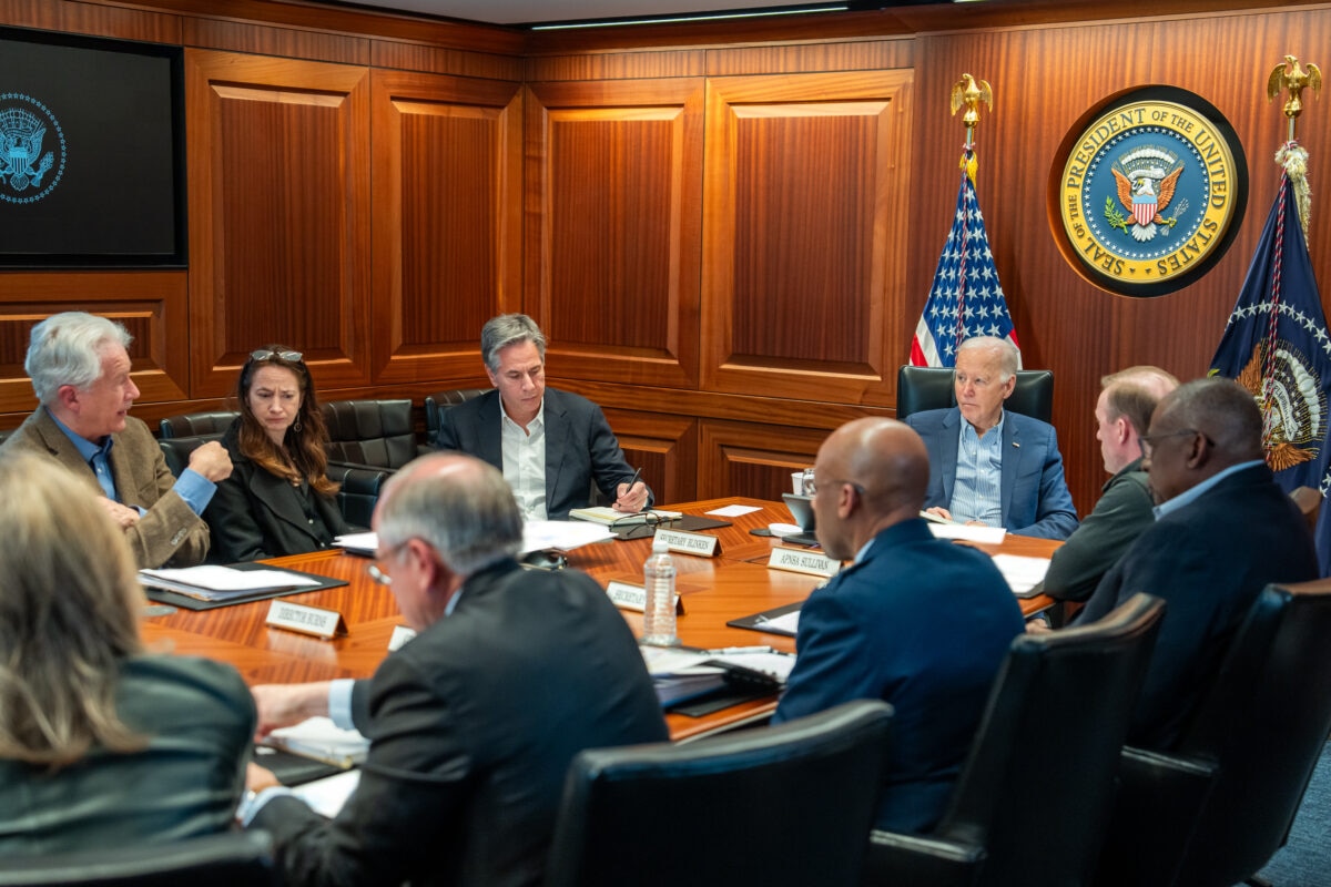 President Joe Biden meets with members of the National Security Council in the Situation Room 2024 04 13 scaled