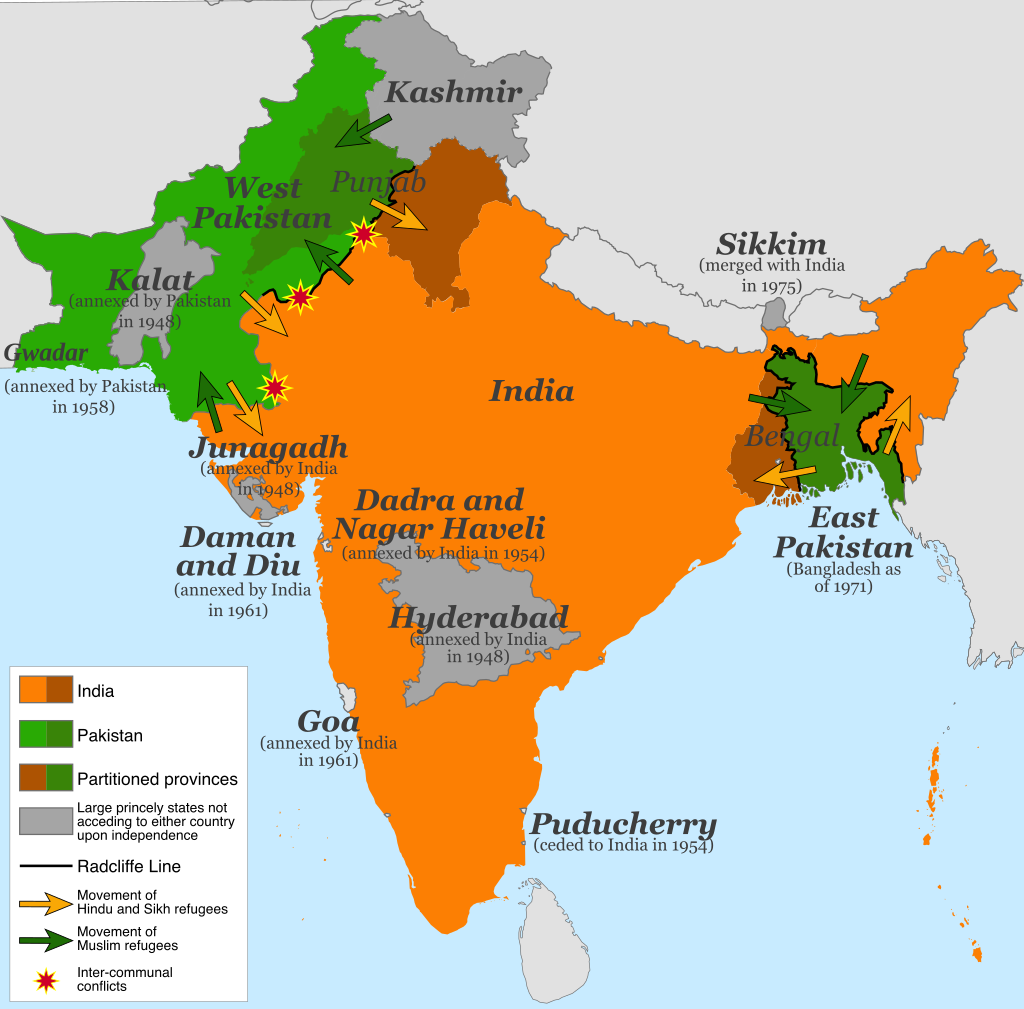 Two nuclear powers on the brink of war: A just and logical solution ignored in 1947 3 1024px Partition of India 1947 en.svg