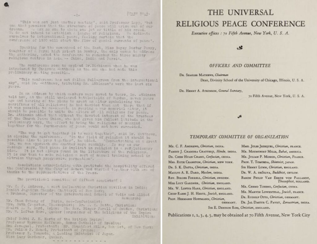 Church Peace Union, Universal Religious Peace Conference and Ahmadiyya missionary 3 Committee