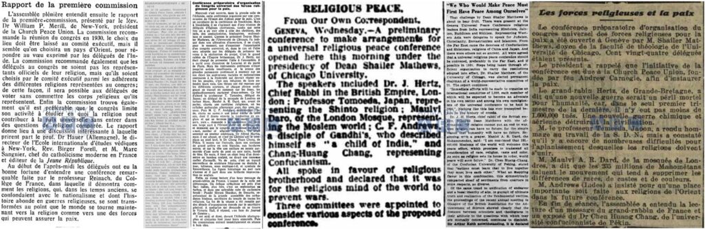 Church Peace Union, Universal Religious Peace Conference and Ahmadiyya missionary 7 News 1928 Meeting Dard Sahib