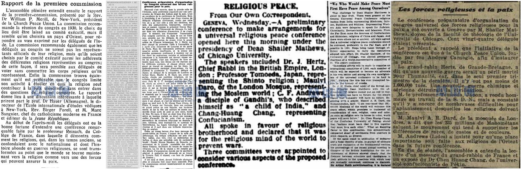 Church Peace Union, Universal Religious Peace Conference and an Ahmadiyya missionary 7 News 1928 Meeting Dard Sahib