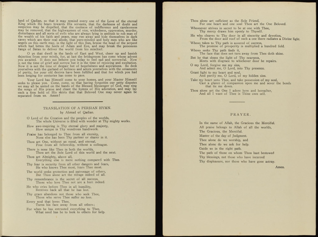 World Fellowship of Faiths in Chicago & London, 1930s: Hazrat Musleh-e-Maud’s messages and speeches by his representatives 14 1936 Address Poem 1