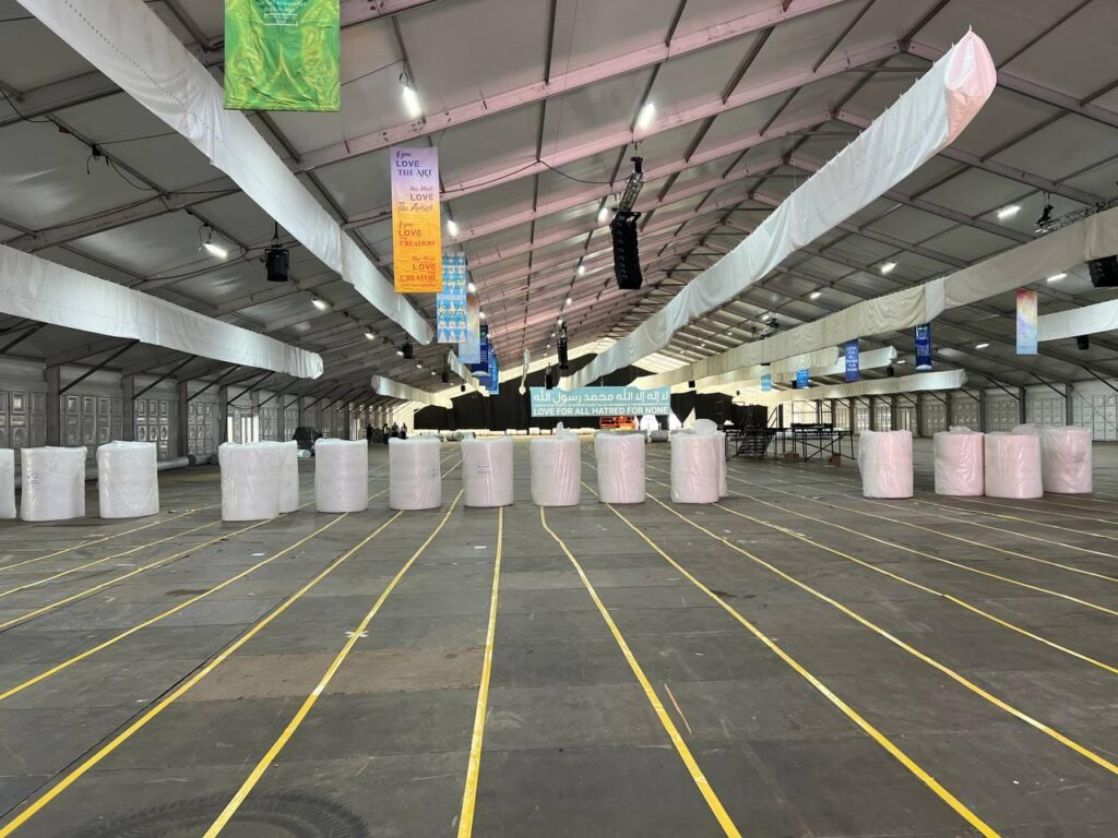 The hustle and bustle before Jalsa Salana UK 2025: Preparations in pictures 7 The underlays are ready to be set in place