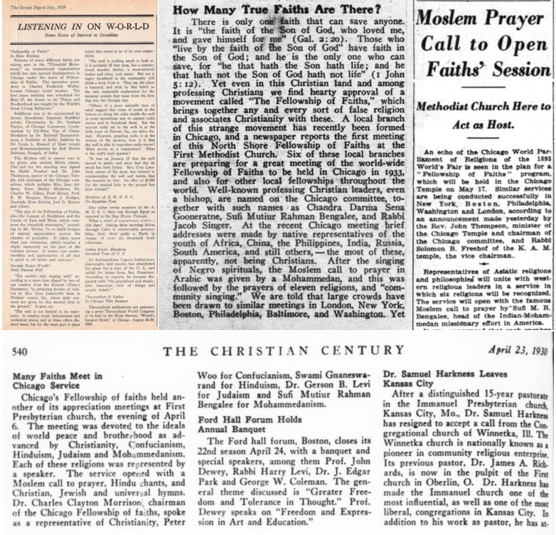World Fellowship of Faiths in Chicago & London, 1930s: Hazrat Musleh-e-Maud’s messages and speeches by his representatives 5 Chicago 1