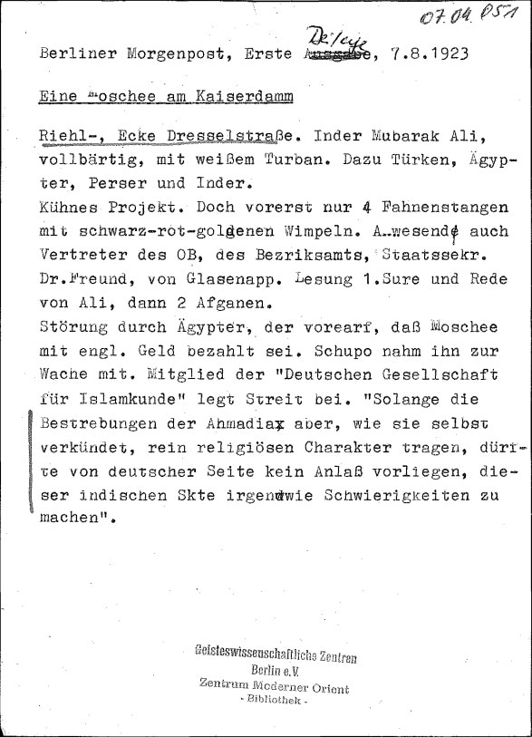The Berlin Mosque of Germany and the European press 3 Berlin Mosque 1
