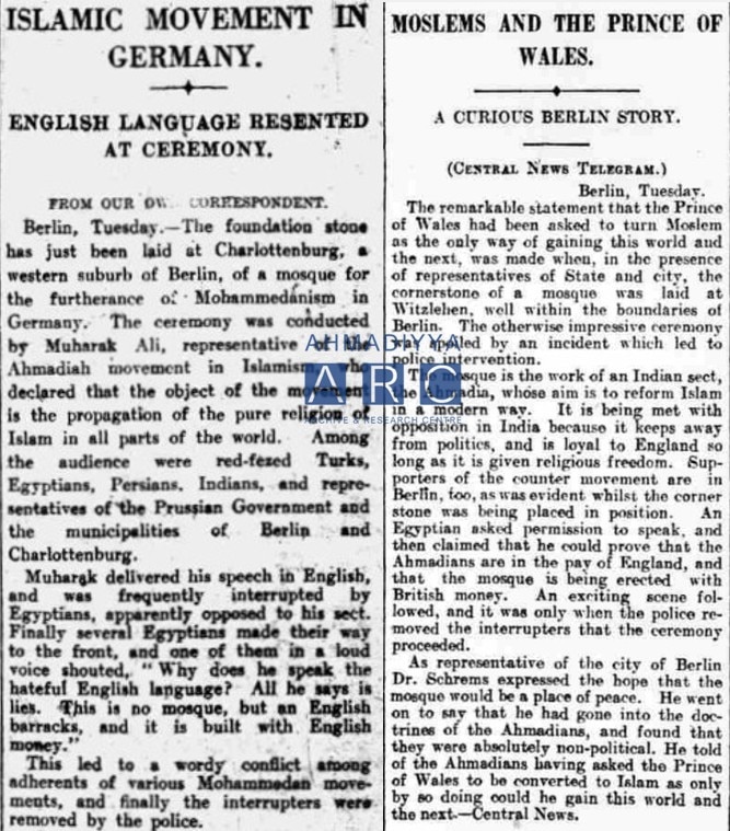 The Berlin Mosque of Germany and the European press 7 British Berlin Mosque
