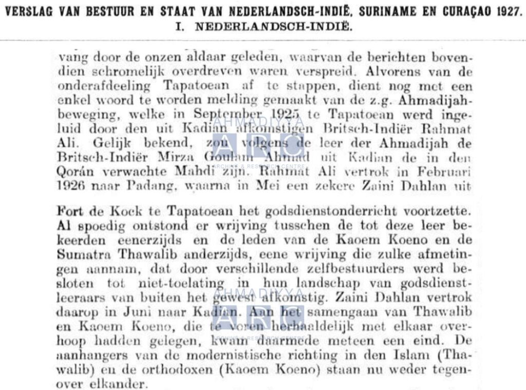 Centenary of the Ahmadiyya Mission in Indonesia: The early years and press coverage 15 Indo 1925
