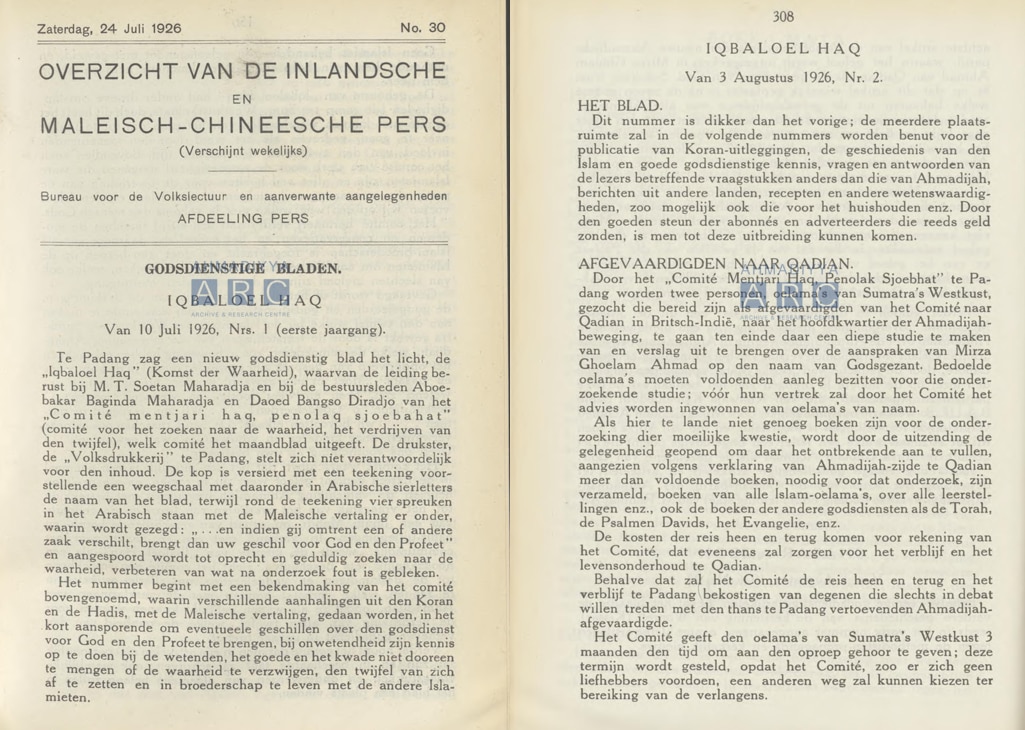 Centenary of the Ahmadiyya Mission in Indonesia: The early years and press coverage 11 Indonesian Ahmadiyya Iqbal