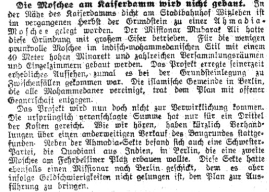 The Berlin Mosque of Germany and the European press 8 Mosque Project Close 1924
